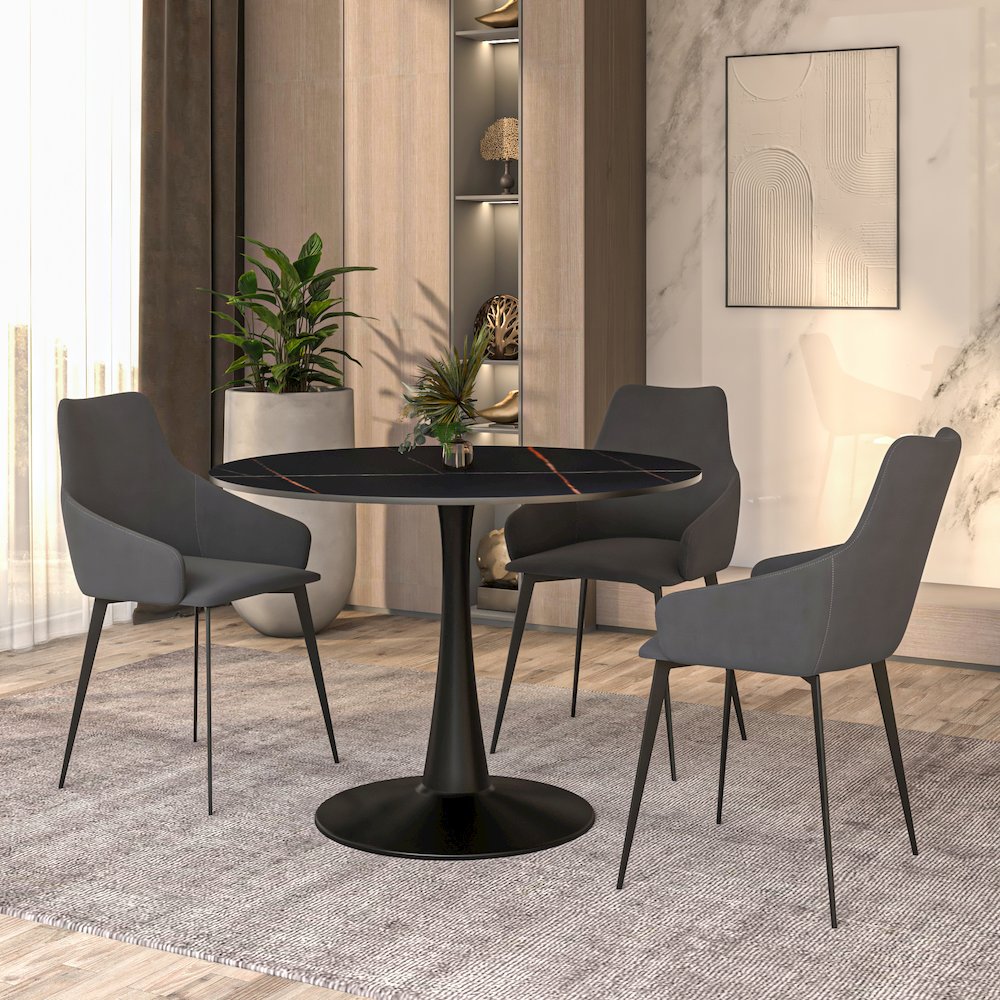 Bristol 40" round dining table Black base with Black Sintered stone Top. Picture 10