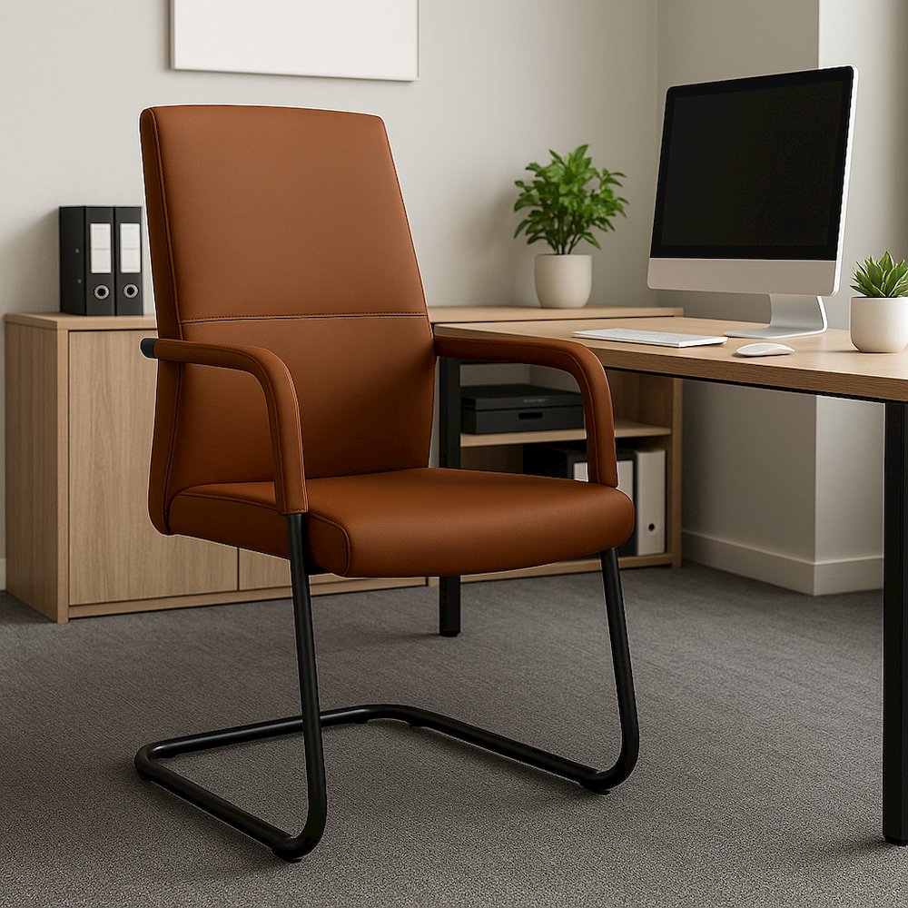 Evander Office Guest Chair in Dark Brown Leather. Picture 13