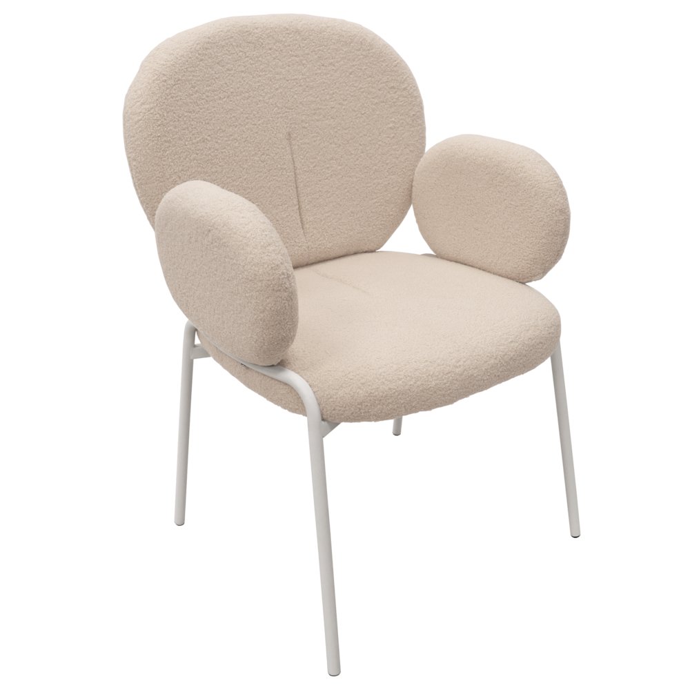 Celestial Series Boucle Dining Arm Chair, White Frame with White Fabric. Picture 4