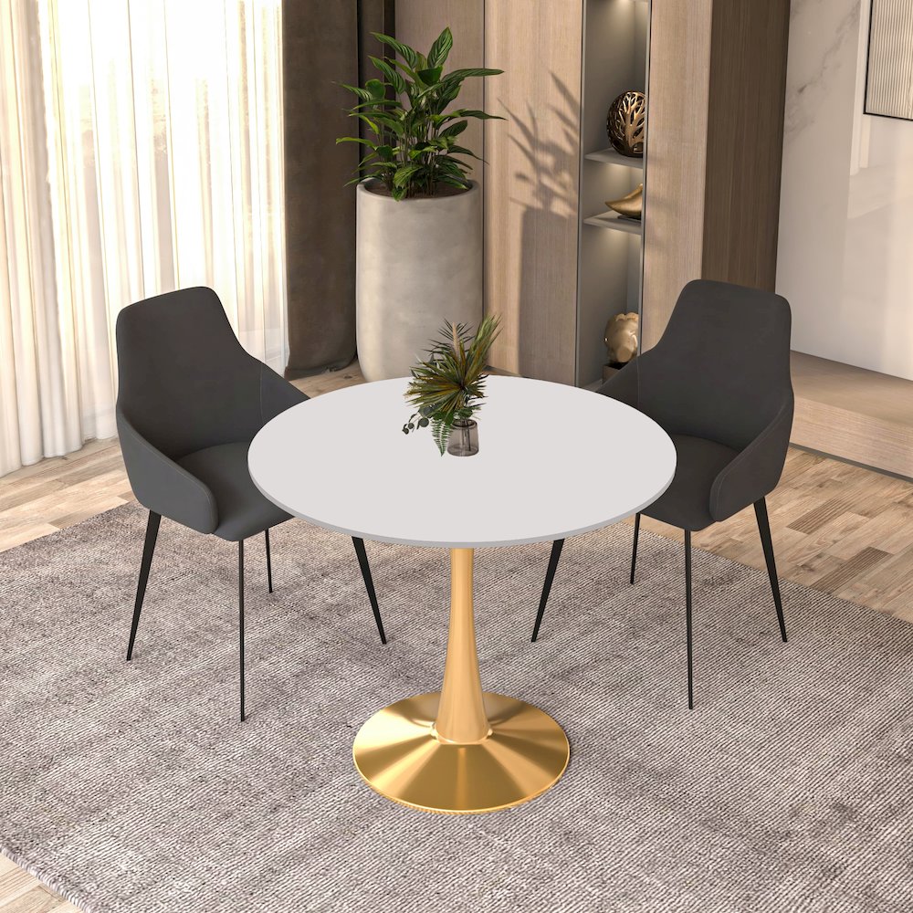 Bristol 31" round dining table Gold Base With White Top. Picture 21