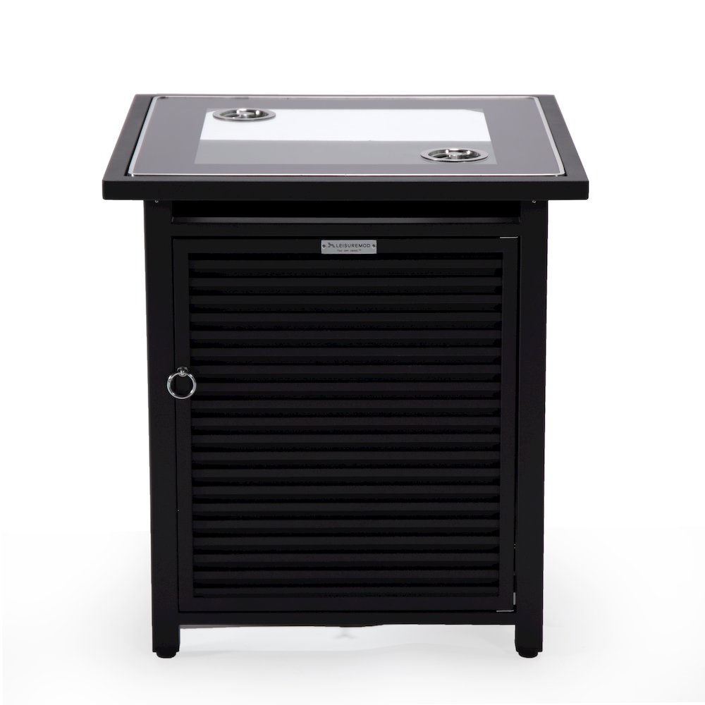 Walbrooke Patio Square Fire Pit and Tank Holder with Slats Design in Black. Picture 14