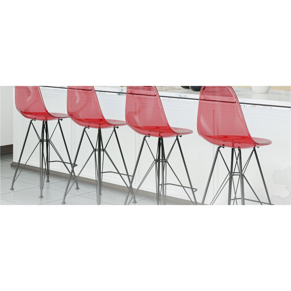 Modern Acrylic Bar stool Cresco Collection Black Base with Trans Red seat. Picture 38