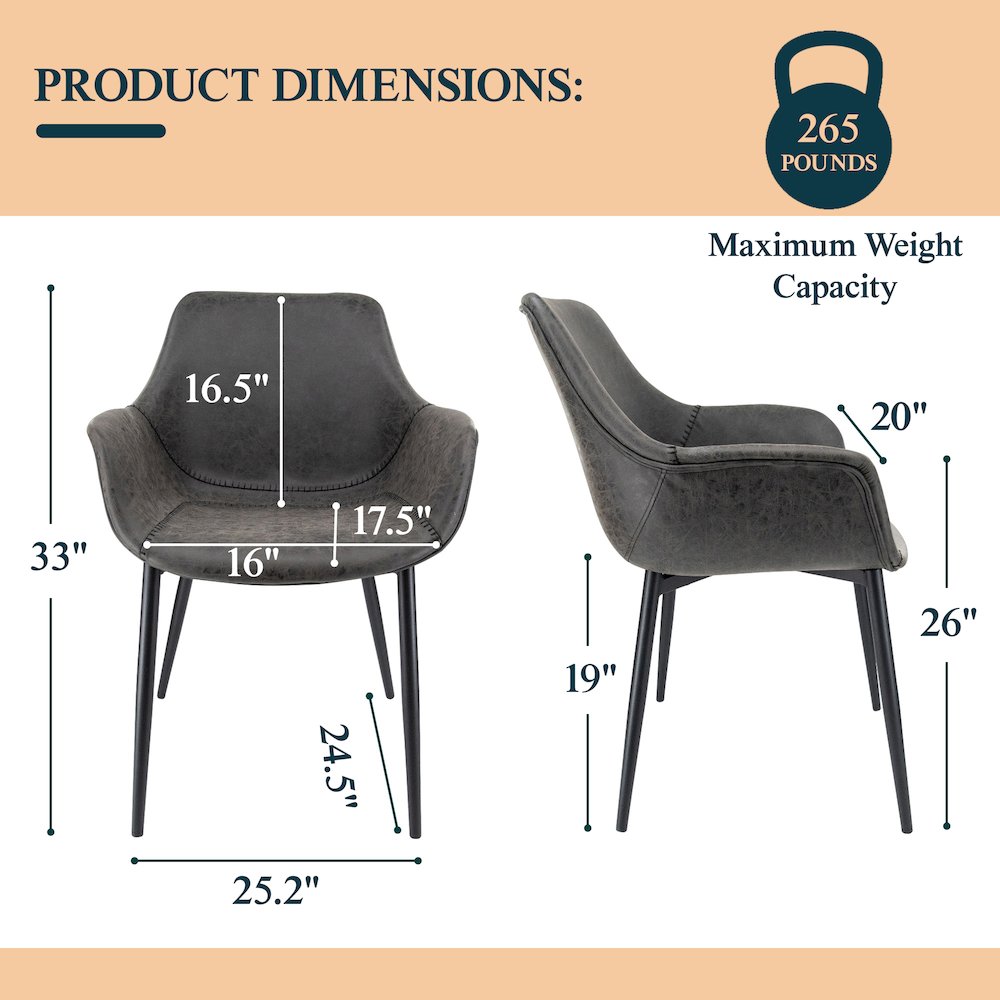 Markley Modern Leather Dining Arm Chair With Metal Legs Set of 4. Picture 2