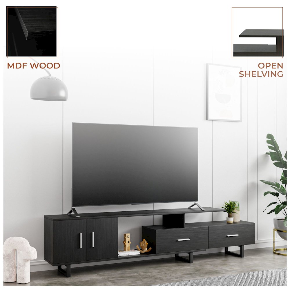 Avery Mid-Century Modern TV Stand with MDF Cabinet and Powder Coated Steel Legs. Picture 26