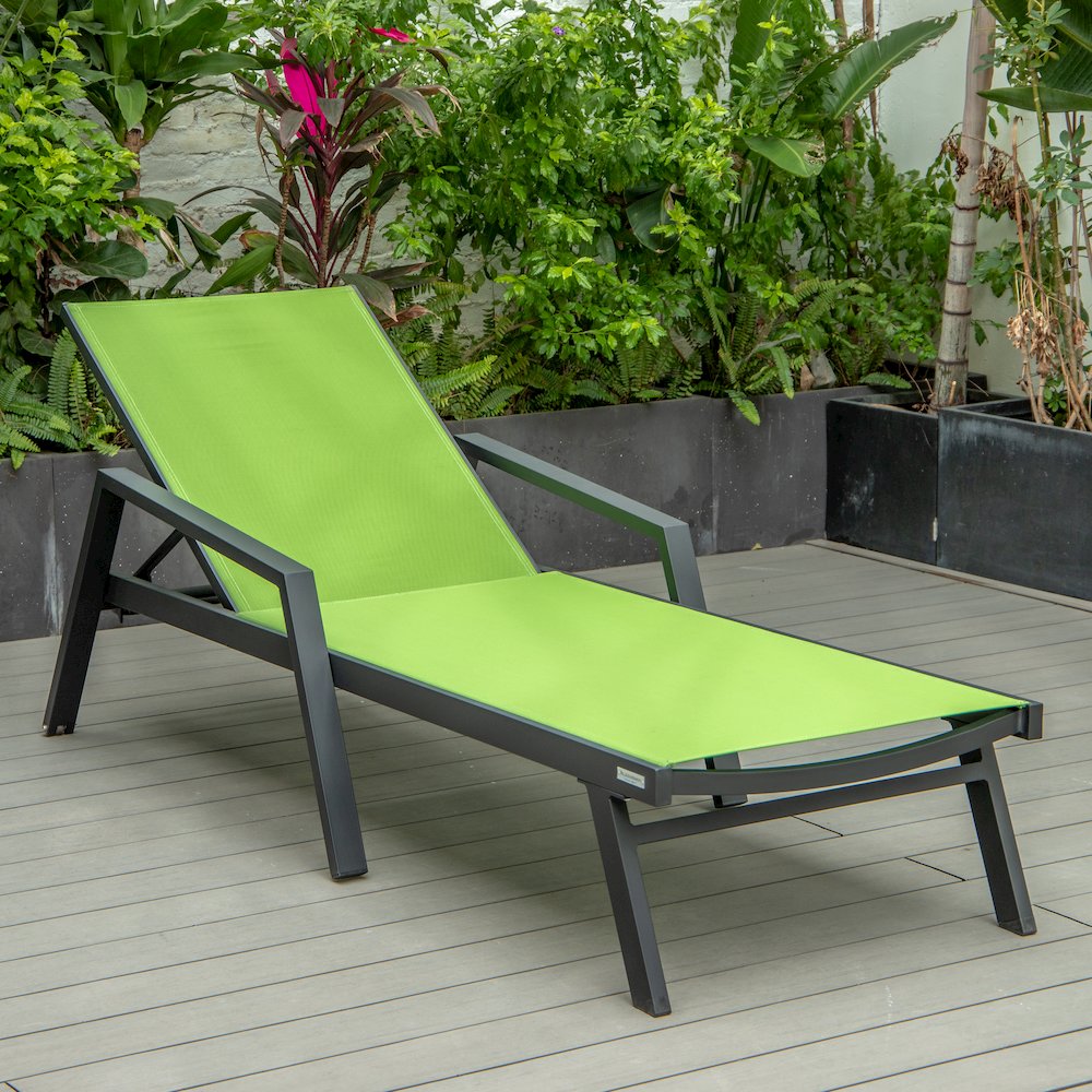 Marlin Patio Chaise Lounge Chair With Armrests in Black Aluminum Frame. Picture 5
