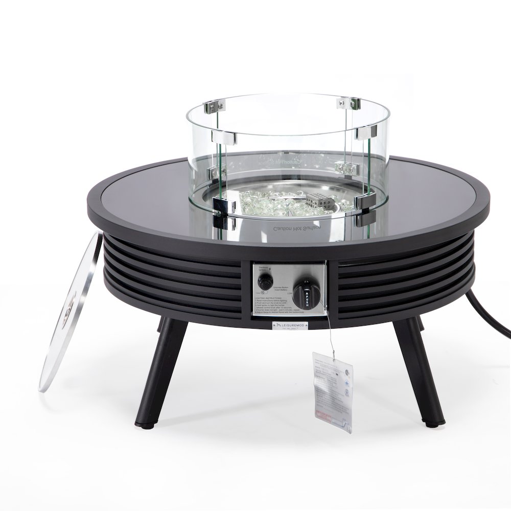 Walbrooke Outdoor Patio Aluminum Round Slats Design Fire Pit Side Table. Picture 2