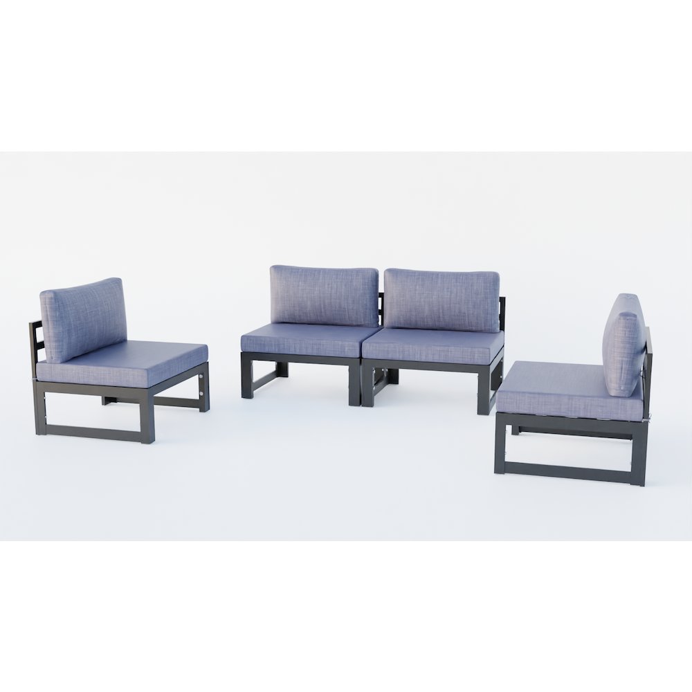 Chelsea 4-Piece Middle Patio Chairs Black Aluminum With Cushions. Picture 7