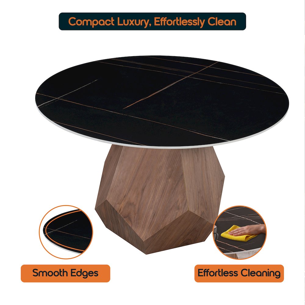 Nebo Modern Dining Table in Walnut Base with Black Sintered Stone  Top. Picture 3