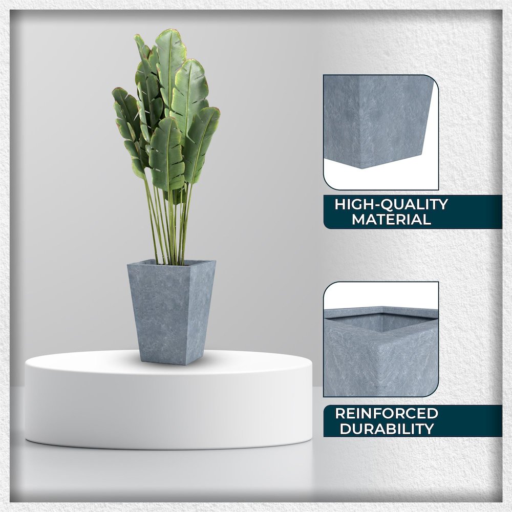 Serene Series Poly Stone Square Planter in Aged Concrete 14x14, 21 High. Picture 8