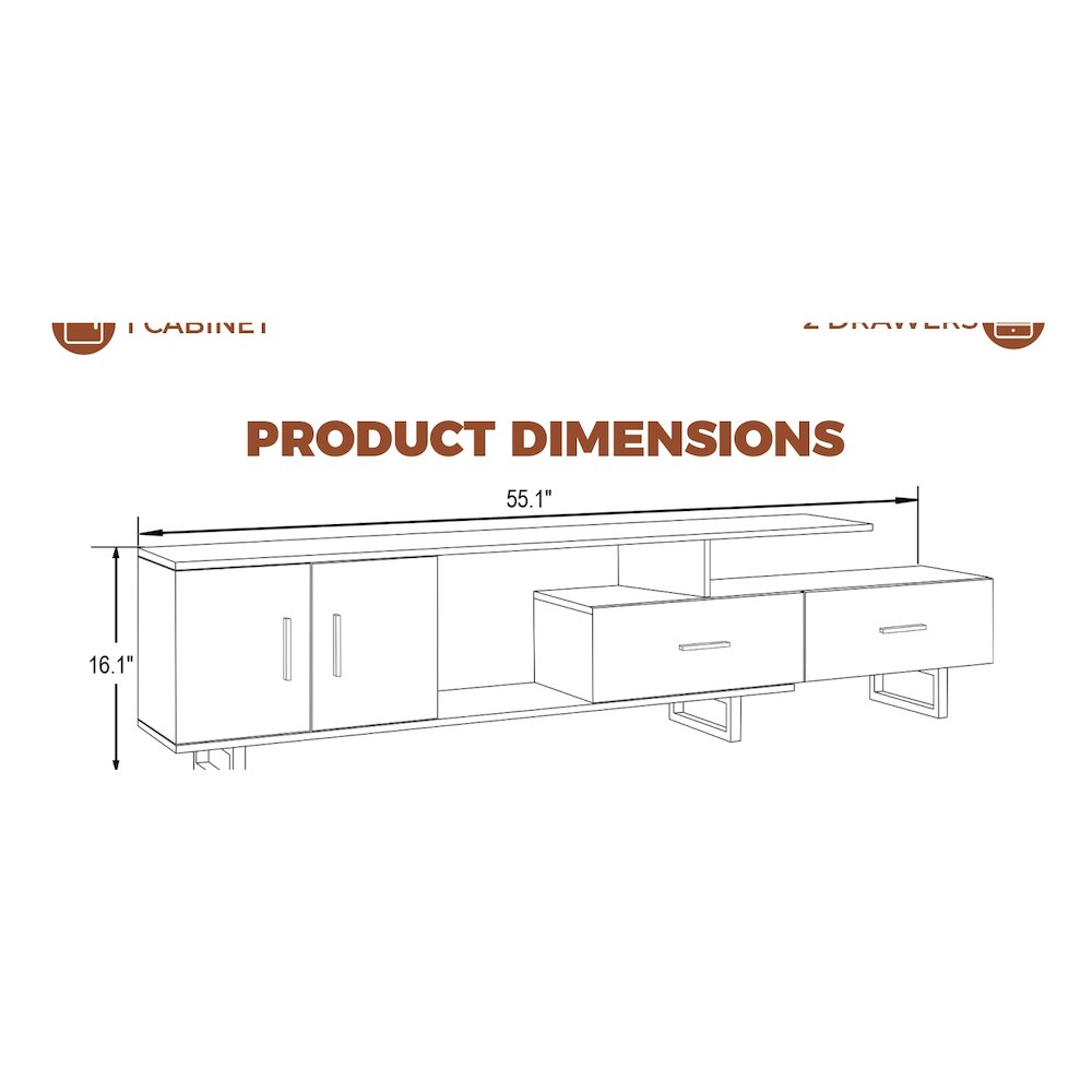 Avery Mid-Century Modern TV Stand with MDF Cabinet and Powder Coated Steel Legs. Picture 15
