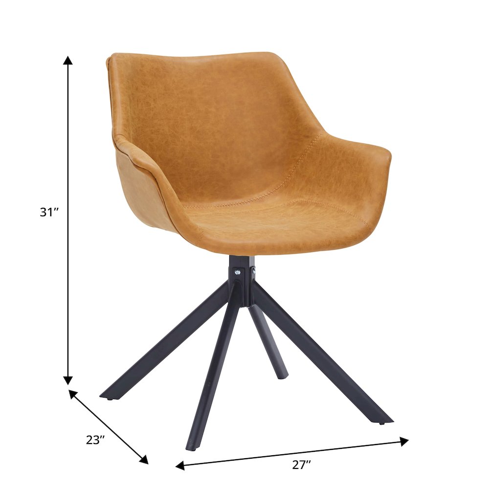 Markley Modern Leather Dining Swival Arm Chair in Light Brown. Picture 1