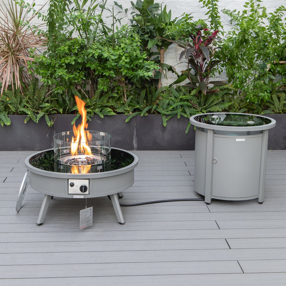 Walbrooke Patio Round Fire Pit and Tank Holder in Grey. Picture 1