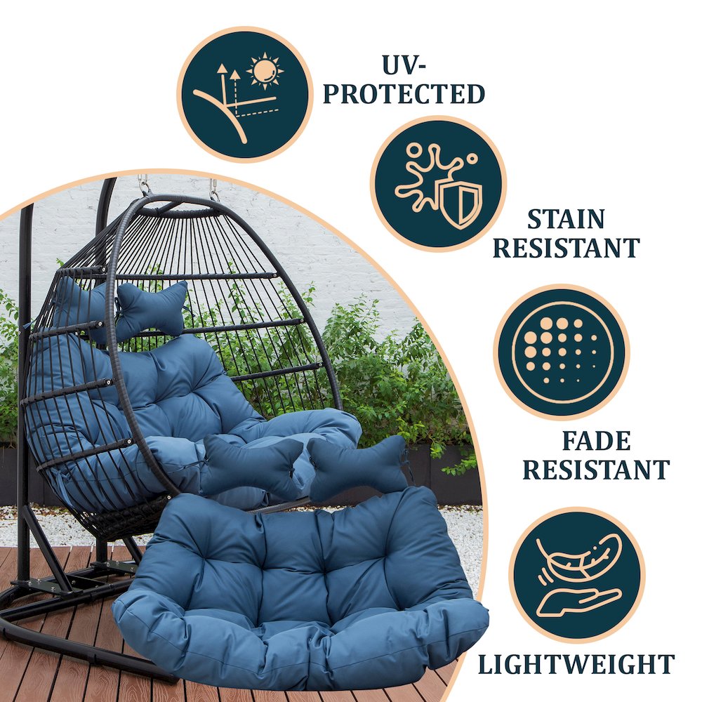 Wicker 2 Person Double Folding Hanging Egg Swing Cushion. Picture 4