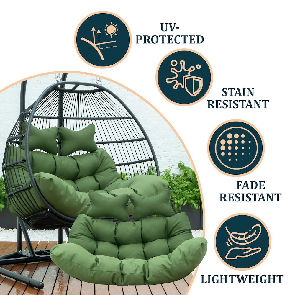 Wicker 2 Person Double Folding Hanging Egg Swing Cushion. Picture 4