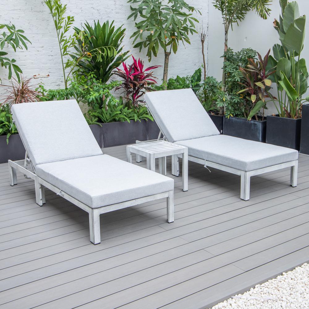 Outdoor Weathered Grey Chaise Lounge Chair Set of 2 With Side Table & Cushions. Picture 3