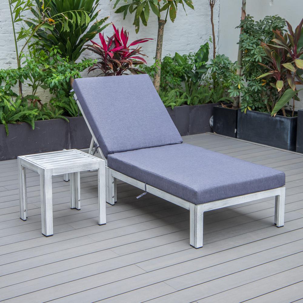 Outdoor Weathered Grey Chaise Lounge Chair With Side Table & Cushions. Picture 3