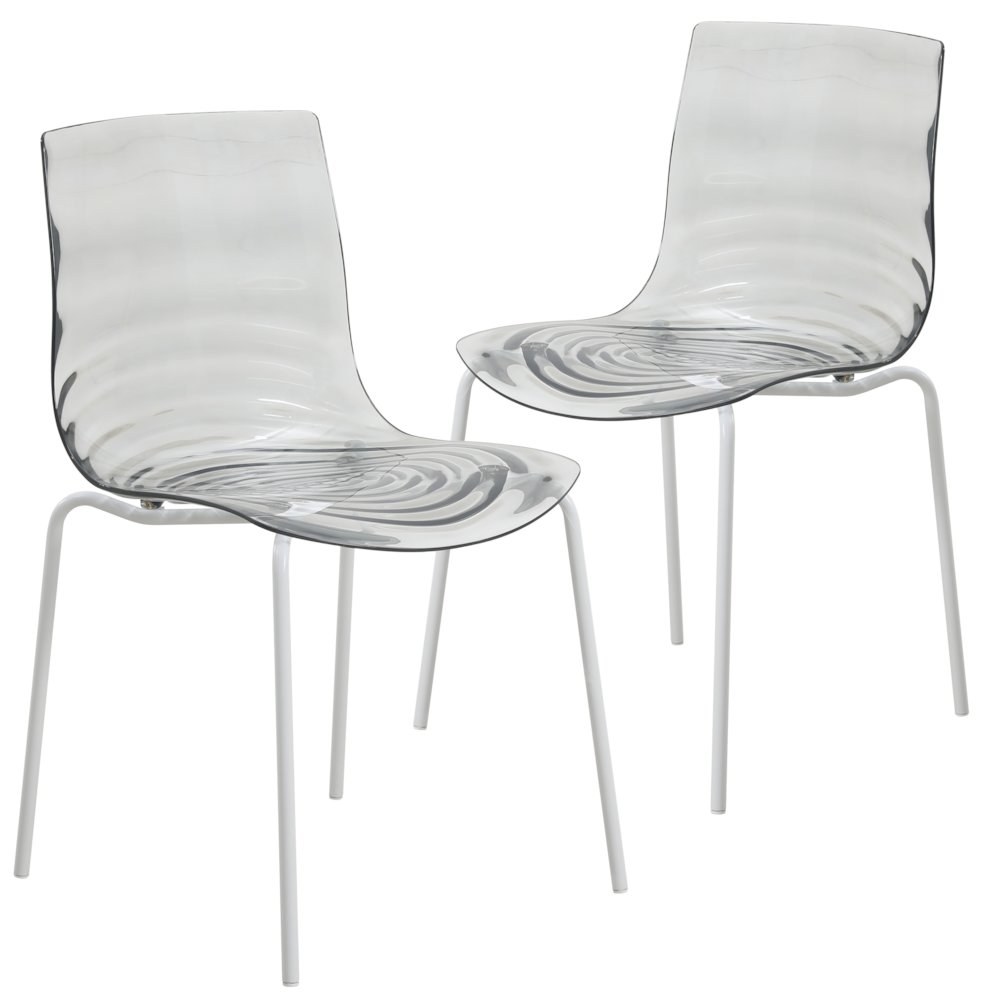 Astor Water Ripple Design Dining Chair in White Base Trans Black Seat Set of 2. Picture 2