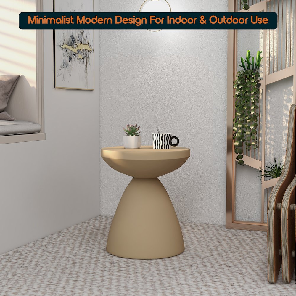 Dune Collection Fiberglass Outdoor Side Table in Beige. Picture 3