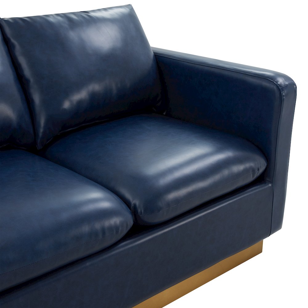 Nervo Modern Mid-Century Upholstered Leather Loveseat with Gold Frame. Picture 5