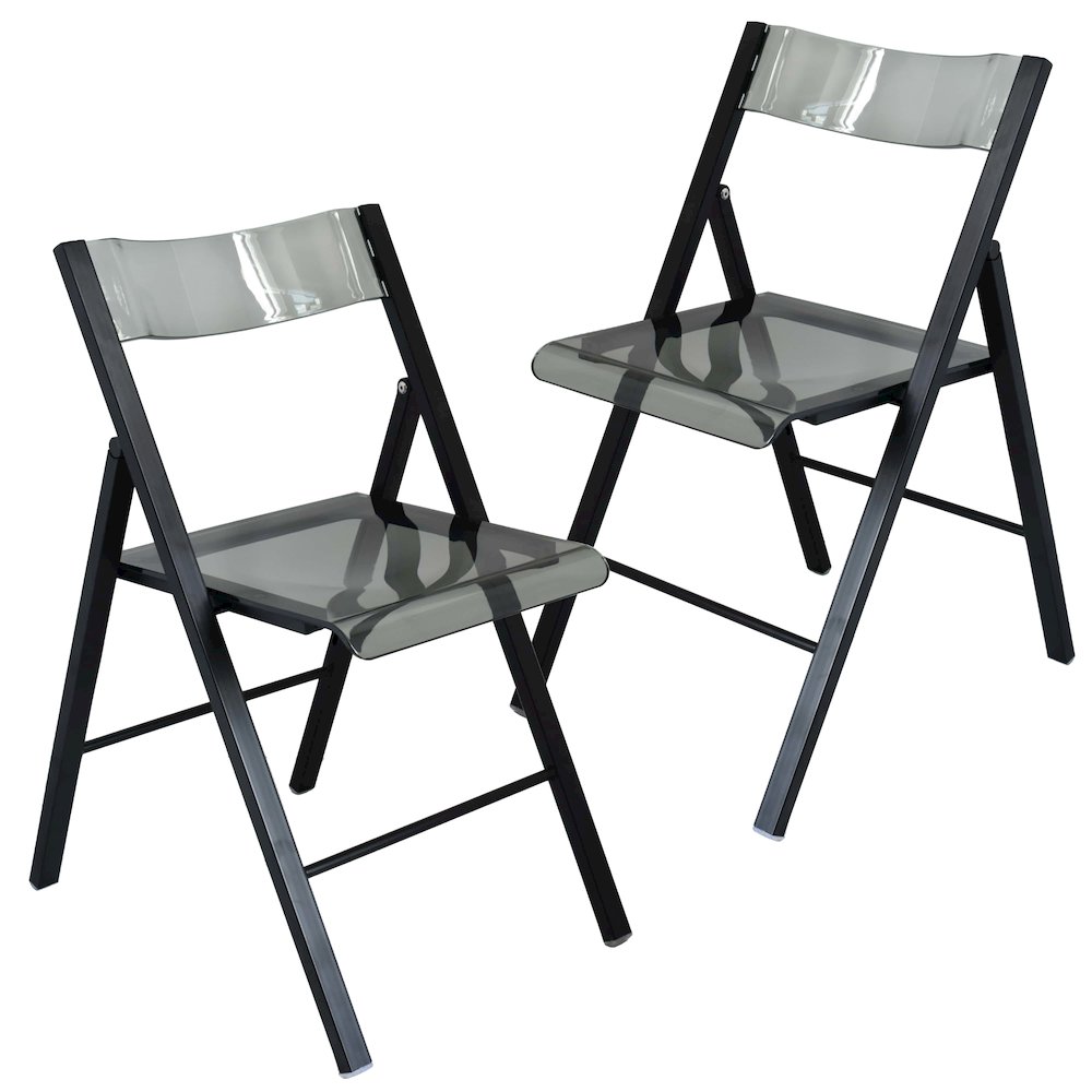 Menno Modern Acrylic Folding Chair Black Frame With Trans Black Seat Set of 2. Picture 10