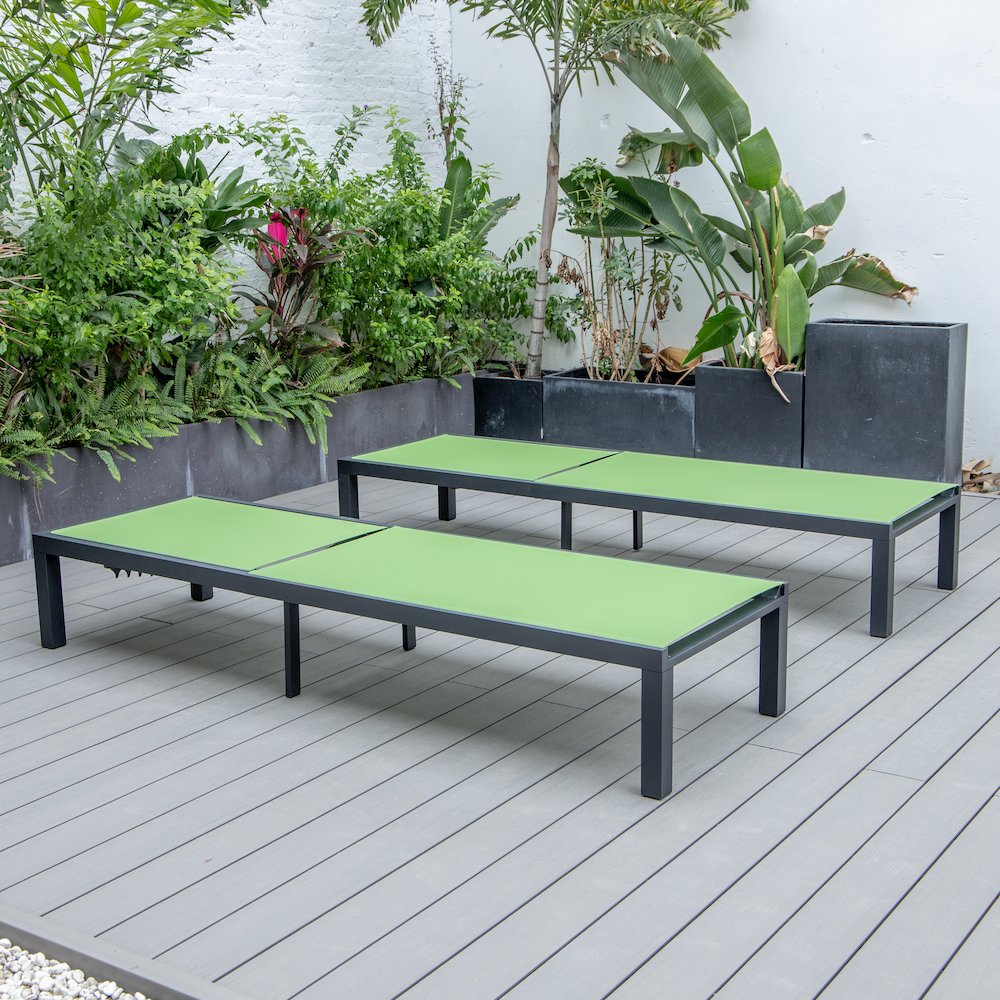 Marlin Patio Chaise Lounge Chair With Black Aluminum Frame, Set of 2 in Green. Picture 4