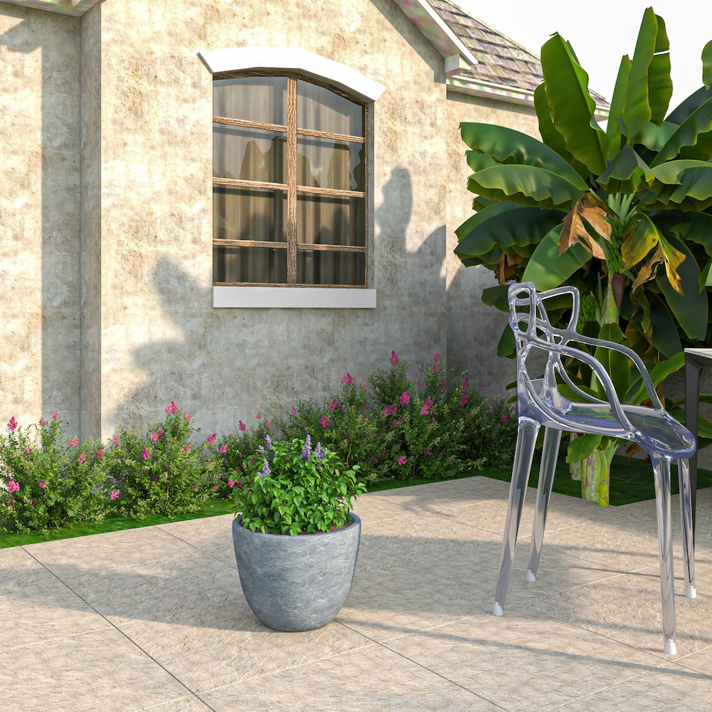 Dahlia Series Poly Stone Planter in Aged Concrete 14.4 Dia, 10.8 High. Picture 14
