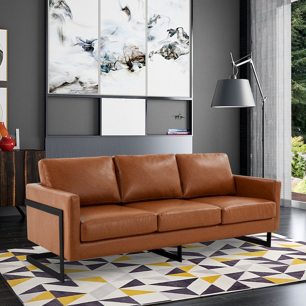 Lincoln Brown Leather Sofa With Black Frame. Picture 8