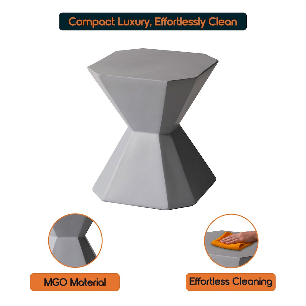 Azure Collection Fiberglass Outdoor Side Table in Grey. Picture 15