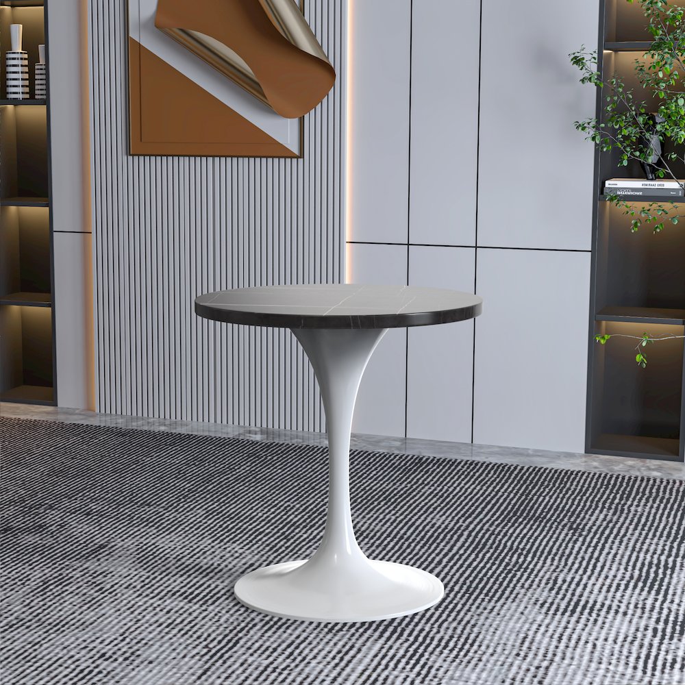 Verve Collection 27 Round Dining Table, White Base with Sintered Stone Black Top. Picture 9