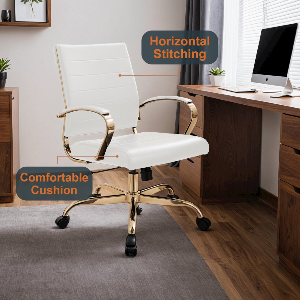 Benmar Home Leather Office Chair With Gold Frame. Picture 10