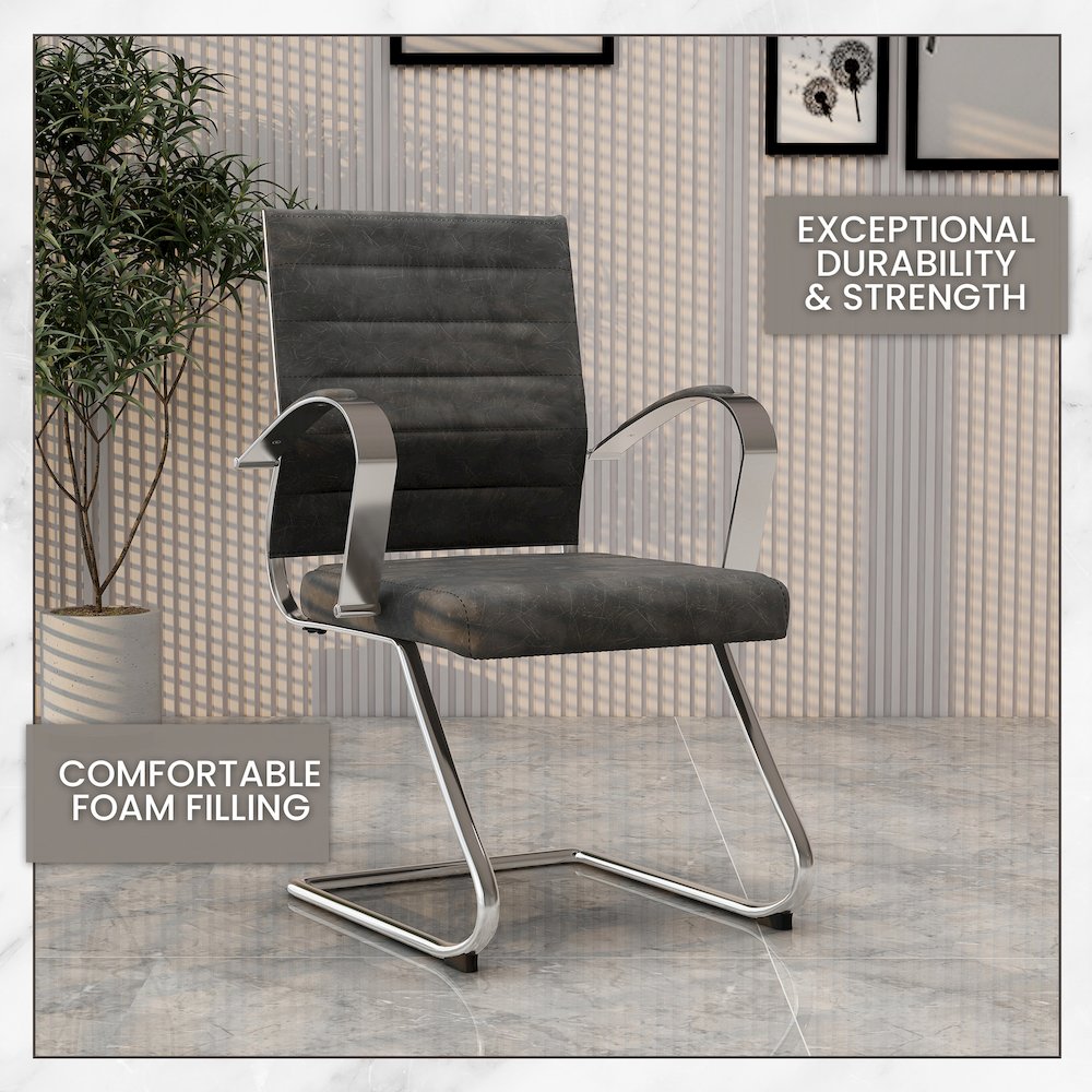 Benmar Home Leather Guest Office Chair in Charcoal. Picture 8