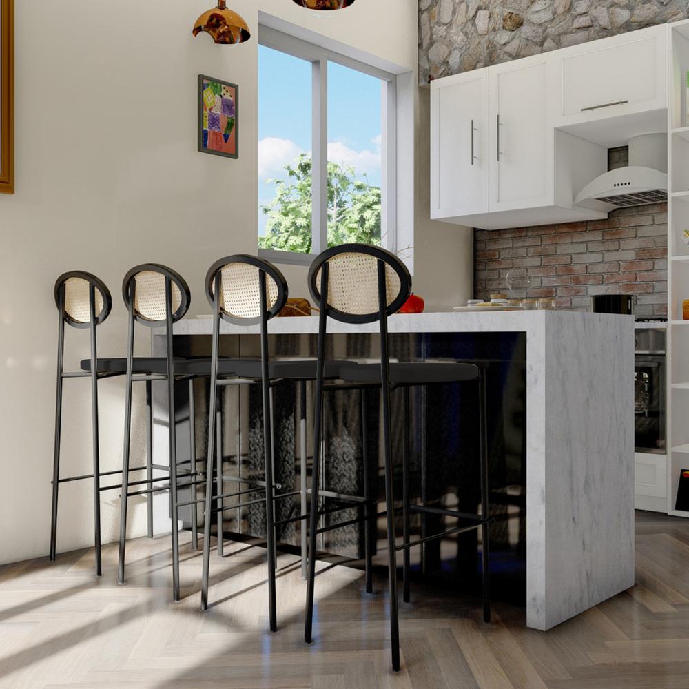 Euston Modern Wicker Bar Stool With Black Steel Frame, Set of 2. Picture 13