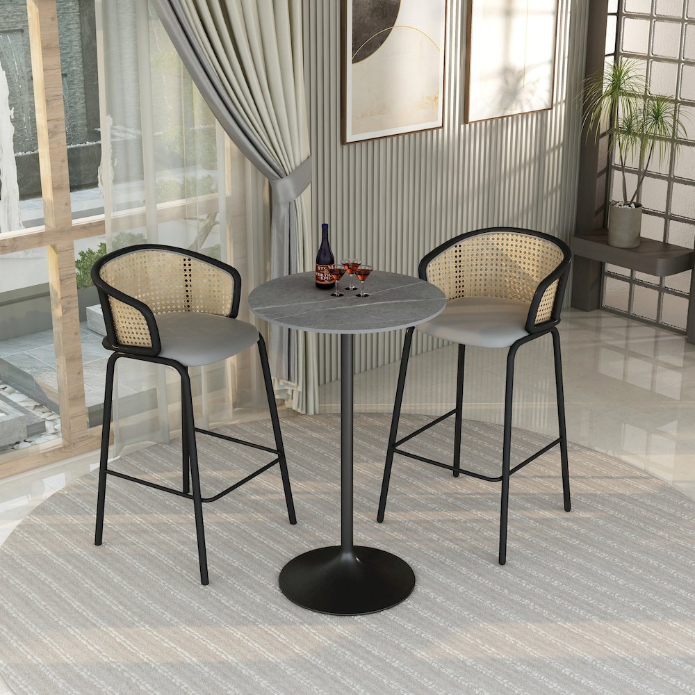 Bar Height Table Black Base with 27" Round Marble Grey Sintered Stone Top. Picture 19