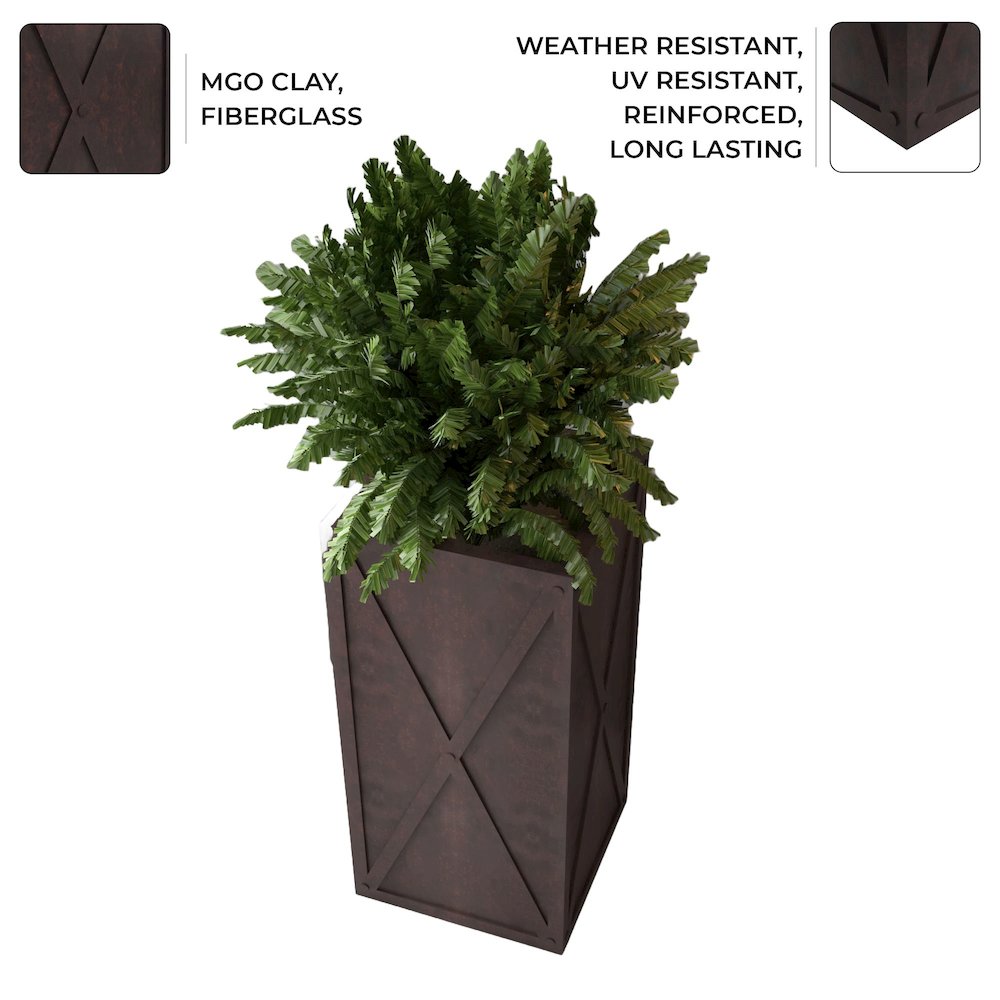 Papyrus Series Rectangle Fiber Stone Planter in Brown 14.2 x 14.2, 29 High. Picture 12