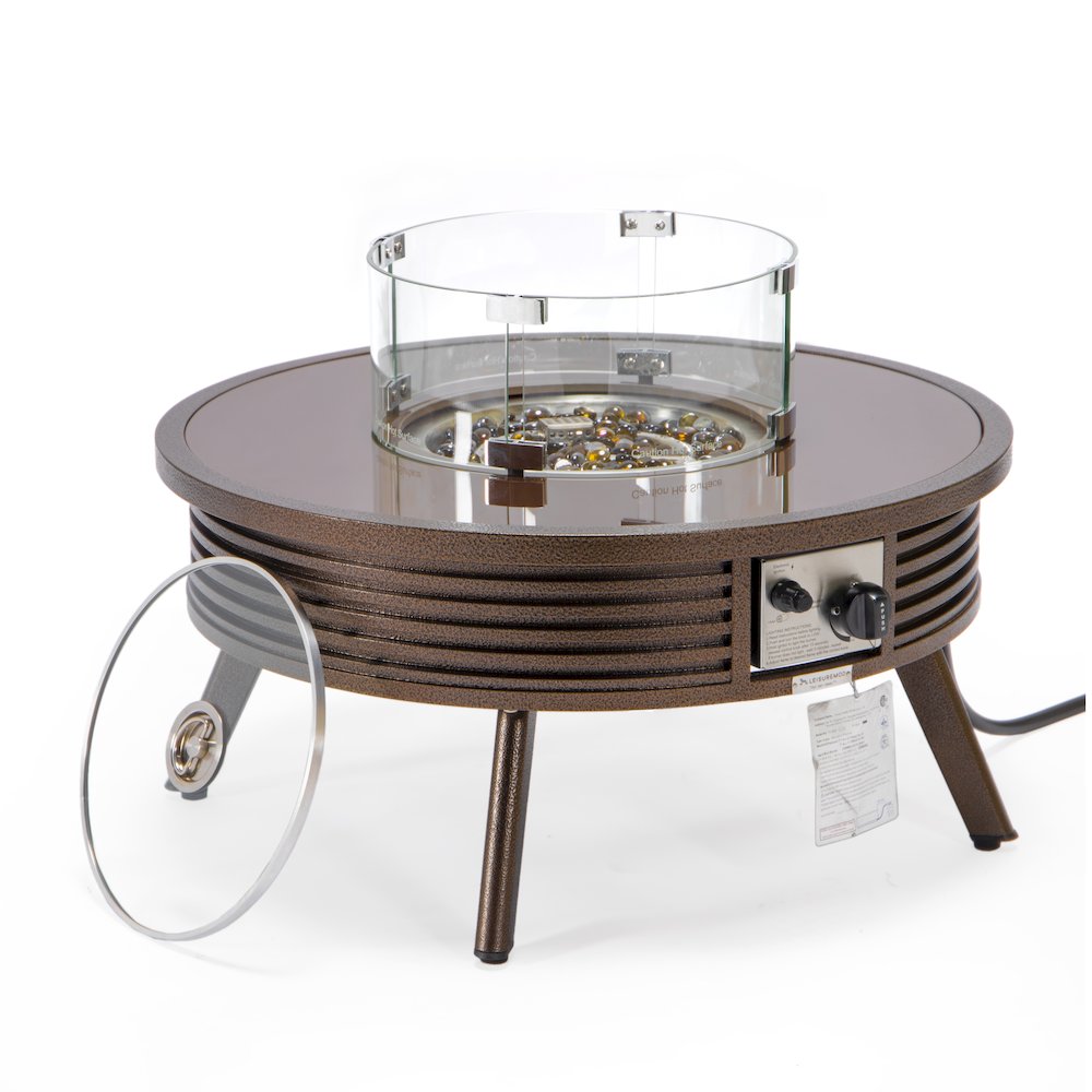 Walbrooke Outdoor Patio Aluminum Round Slats Design Fire Pit Side Table. Picture 1