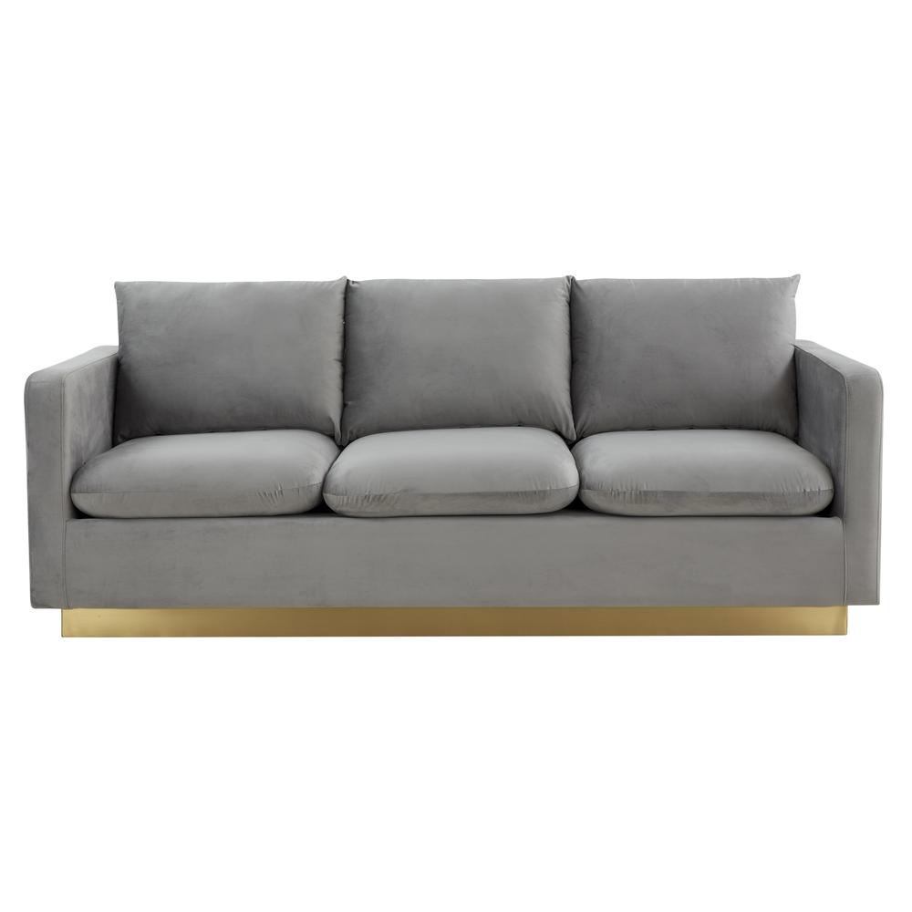Nervo Modern Mid-Century Upholstered Velvet Sofa with Gold Frame. Picture 1
