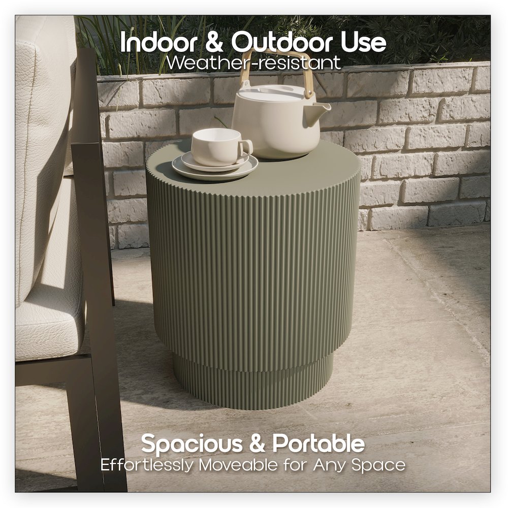 Eden Collection Fiberglass Outdoor Side Table in Olive Green. Picture 3