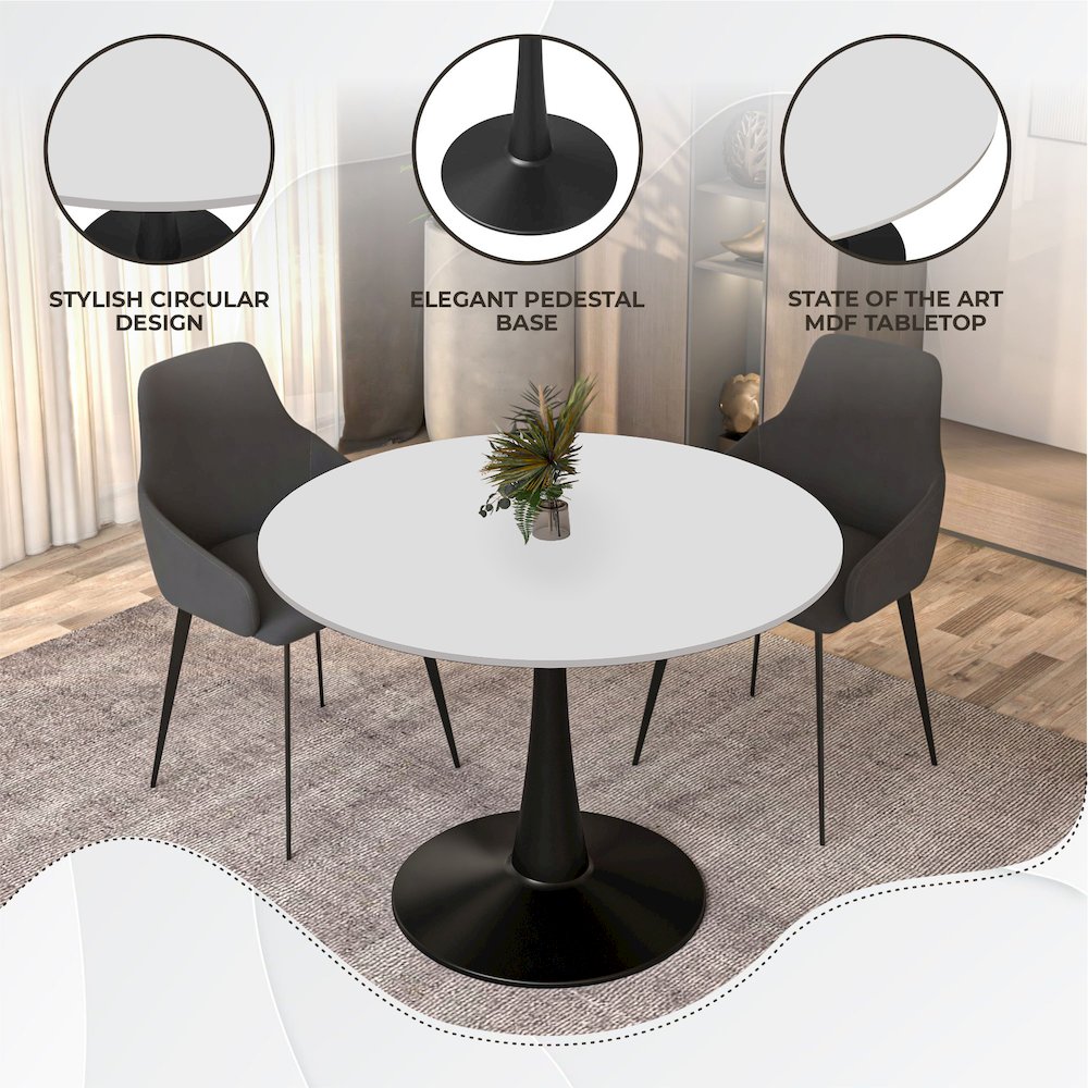 Bristol, 40" Round dining table in Black Base with White top. Picture 13