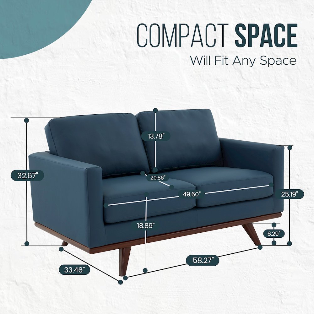 Chester Modern Leather Loveseat With Birch Wood Base. Picture 5