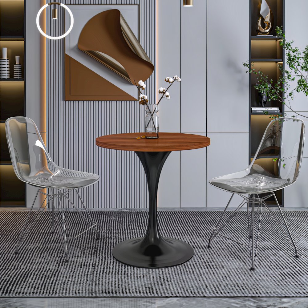 Verve Collection 27 Round Dining Table, Black Base with Cognac Brown MDF Top. Picture 8