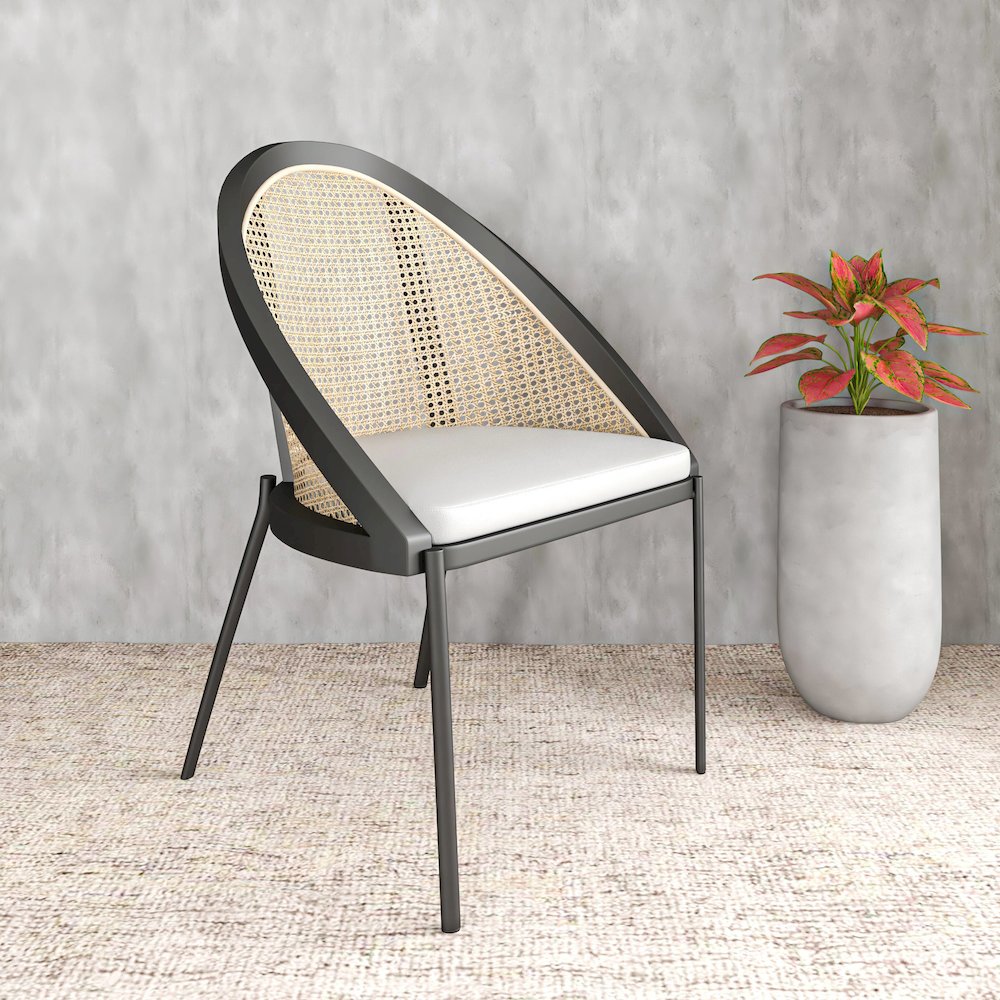 Urbane Collection Modern Dining Chair With Wicker back in Light Grey - Set of 4. Picture 6