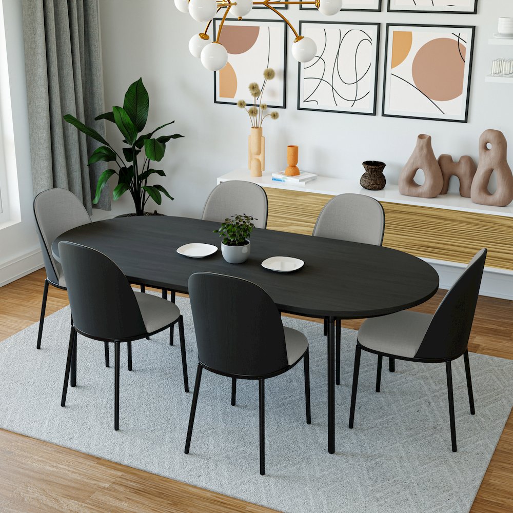 Tule Collection Dining Chair, Black Frame With Light Grey Leather. Picture 9