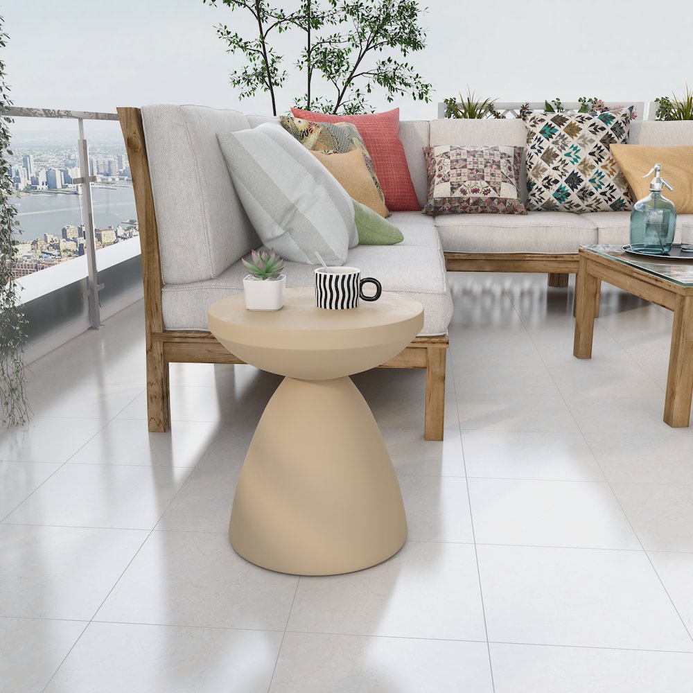 Dune Collection Fiberglass Outdoor Side Table in Beige. Picture 7