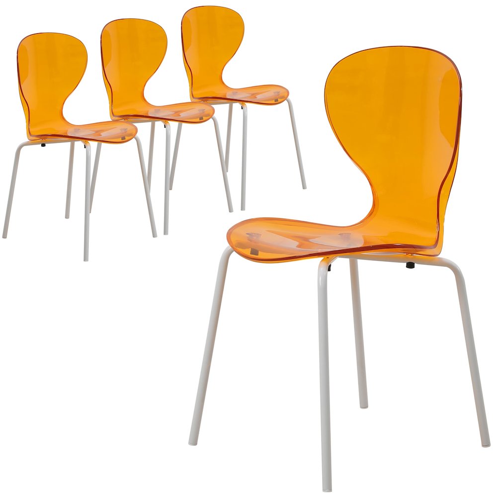 Modern Oyster Transparent Side Chair in White Base Set of 4. Picture 2
