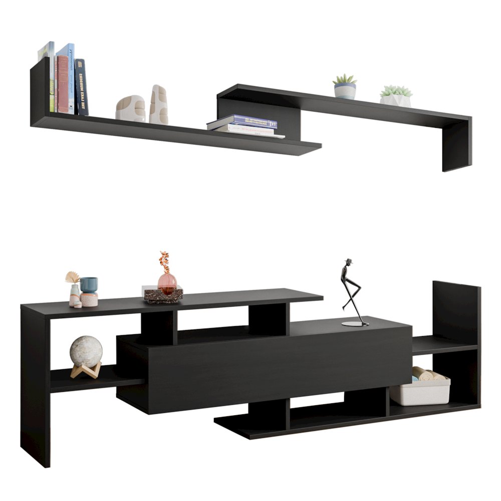 Surrey Modern TV Stand with MDF Shelves and Bookcase in Ebony. Picture 21