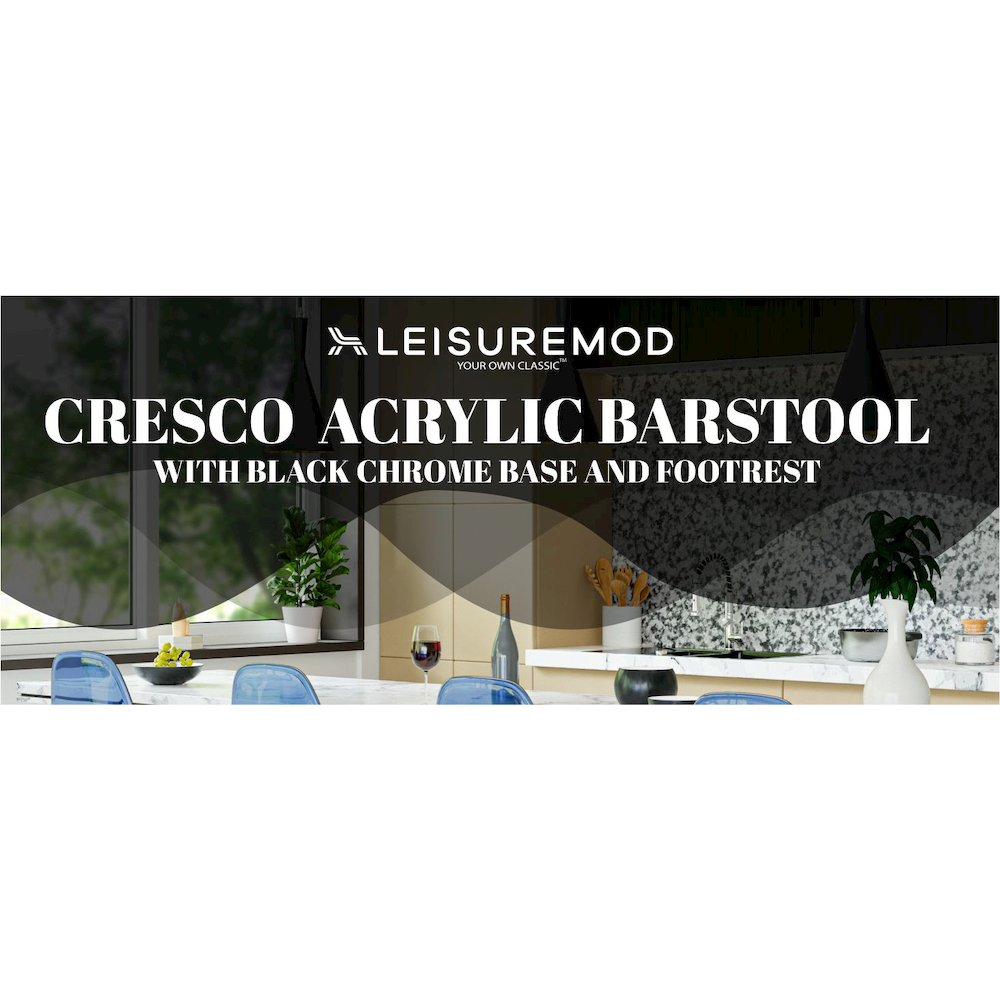 Modern Acrylic Bar stool Cresco Collection Black Base with Trans Blue seat. Picture 39