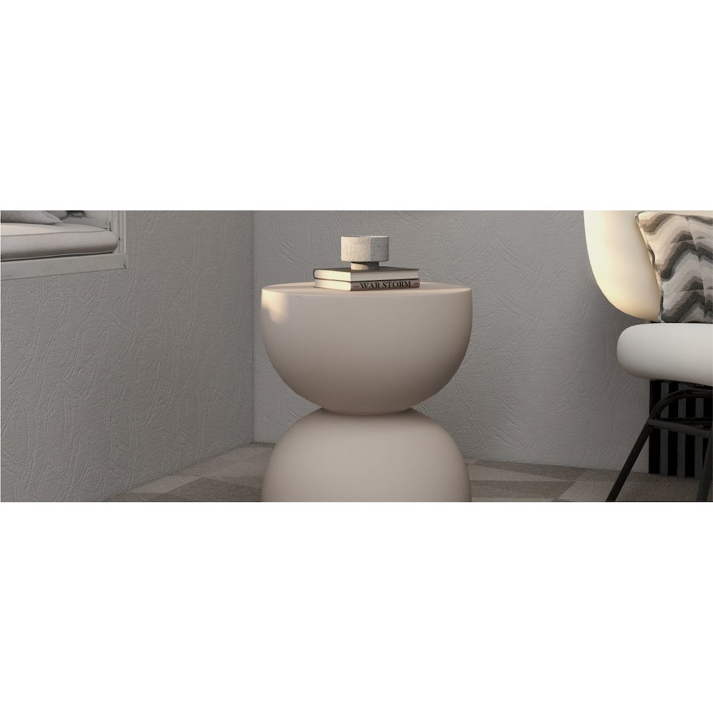 Sage Collection Fiberglass Outdoor Side Table in Beige. Picture 30