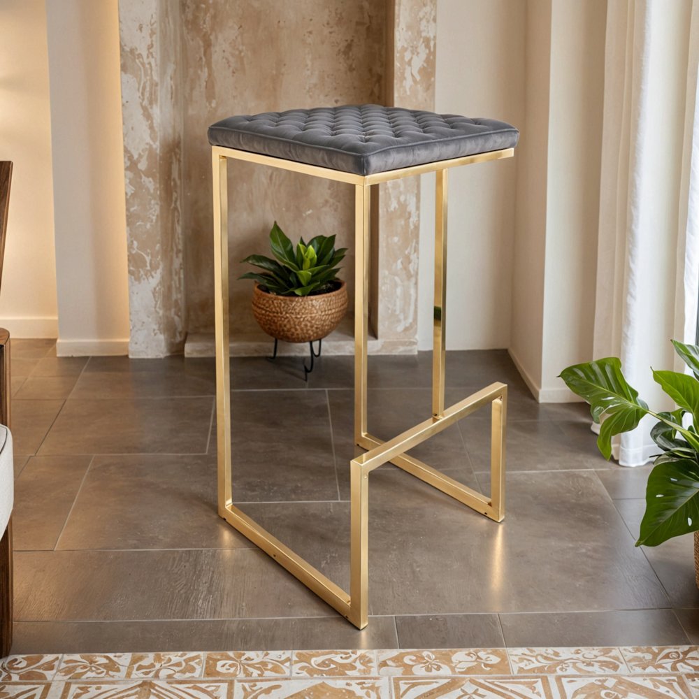 Quincy Quilted Stitched Leather Bar Stools With Gold Metal Frame. Picture 2