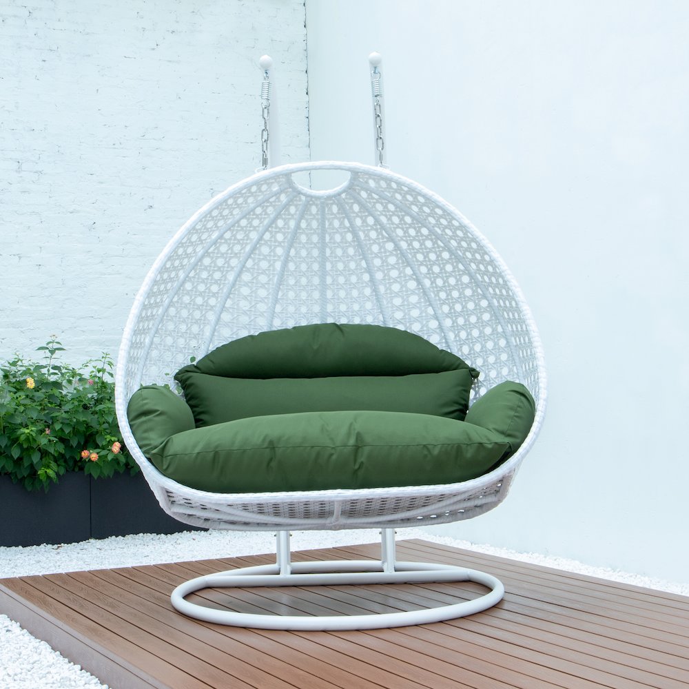 White Wicker Hanging 2 person Egg Swing Chair. Picture 6