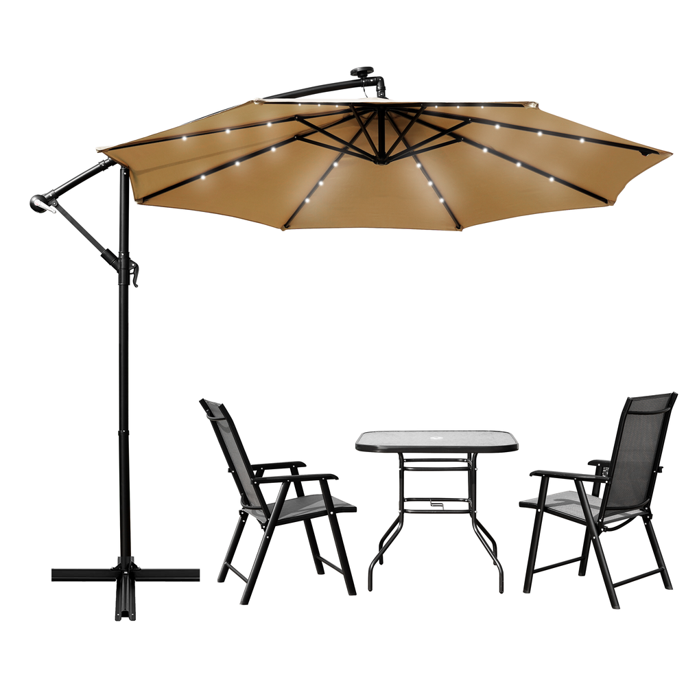 Outdoor 10 Ft Offset Cantilever Hanging Patio Umbrella With Solar Powered LED. Picture 19
